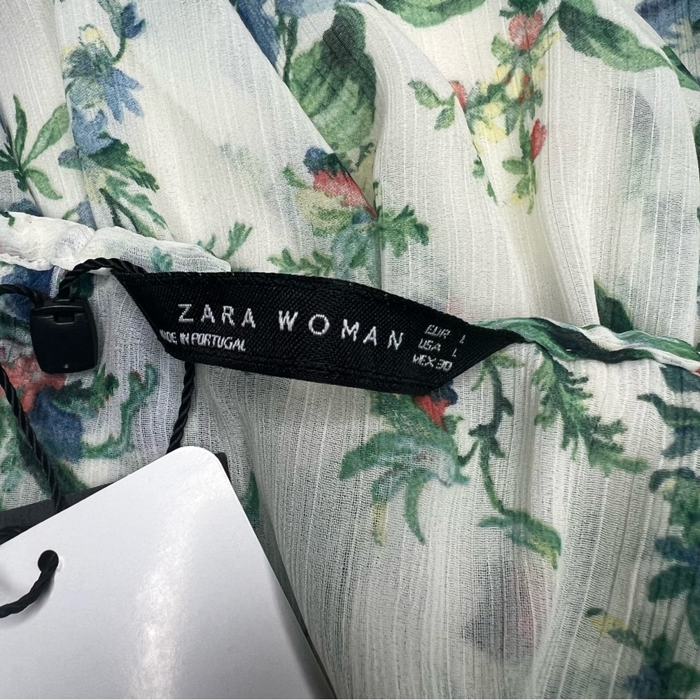 Zara Boho Floral Ruffle Mini A-Line Dress Size Large NWT Resortwear Beach - Picture 12 of 13